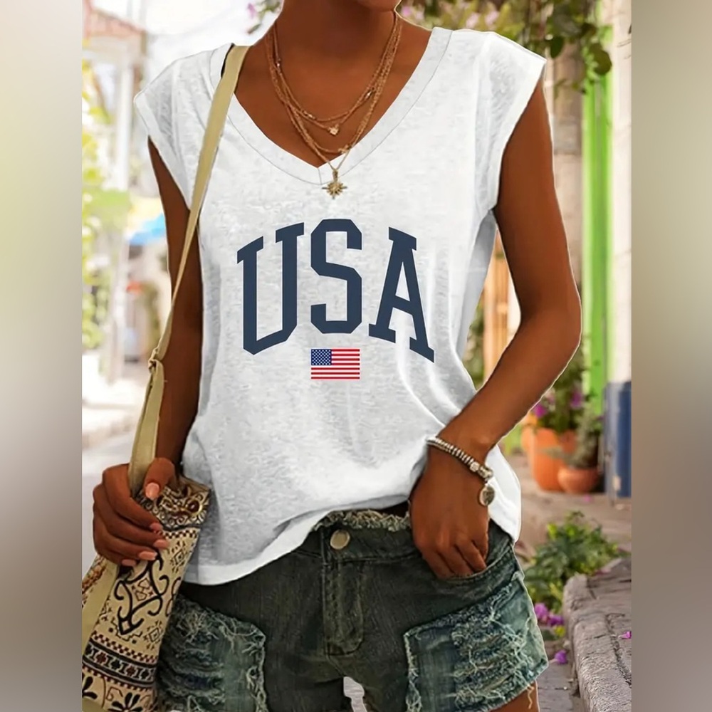 🇺🇸 USA WHITE RAYON BLEND V-NECK SHIRT | L - XXL